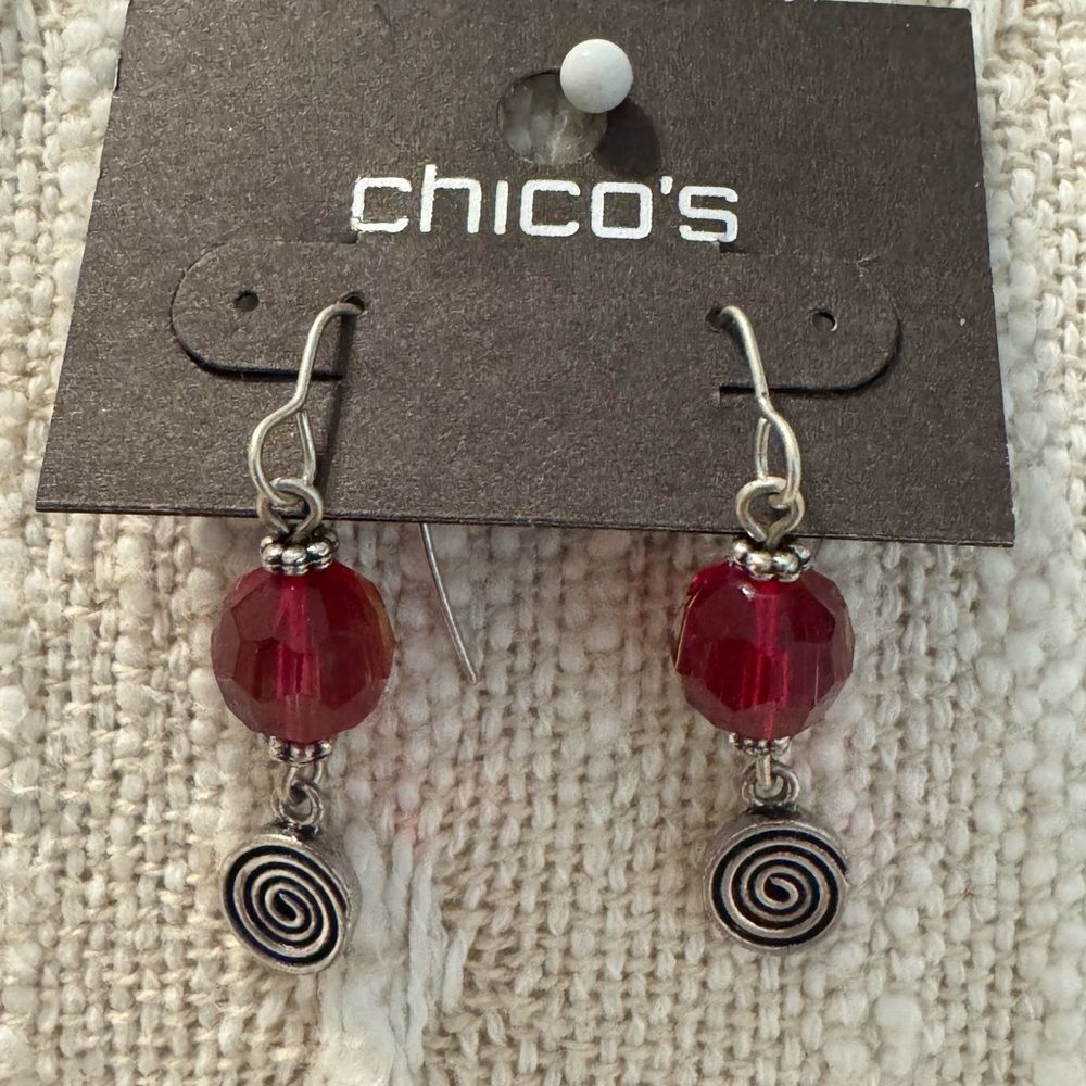 0100-Chico's Red and Silver‎ Dangle Earrings